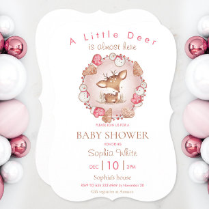 Cute Deer Pink Christmas Baby Shower Invitation