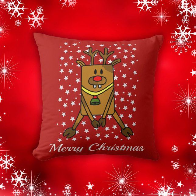 Cute Deer Red Star Pattern Merry Christmas Cushion (Creator Uploaded)