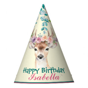 cute Deer safari animals jungle Flower Birthday Party Hat