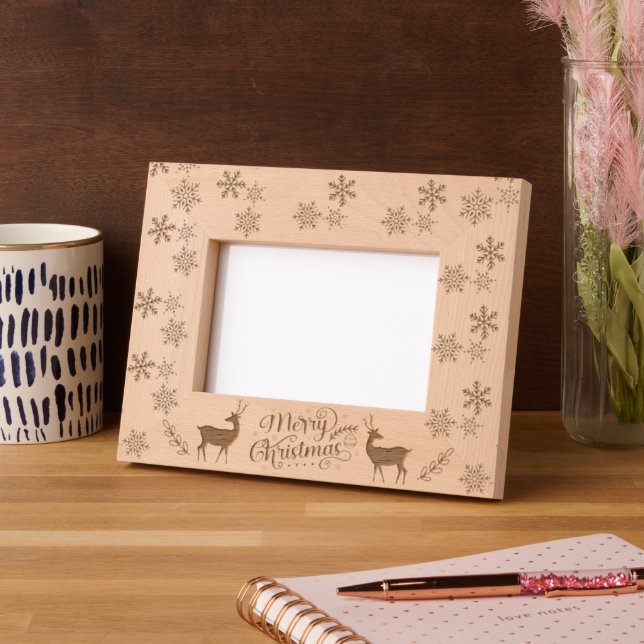 Cute Deer Snowflakes Merry Christmas  Etched Frames (Left)