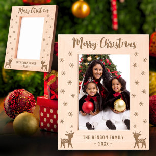 Cute Deer Snowflakes Merry Christmas Family Photo Etched Frames