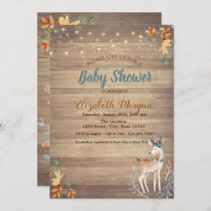 Cute Deer String Lights,Wood Texture Baby Shower  Invitation