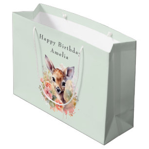 Cute Deer Surrounded By Roses Birthday Large Gift Bag