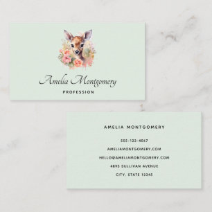 Cute Deer Surrounded By Roses Business Card