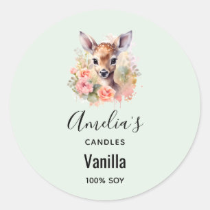 Cute Deer Surrounded By Roses - Candle Business Classic Round Sticker