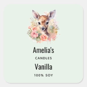 Cute Deer Surrounded By Roses - Candle Business Square Sticker