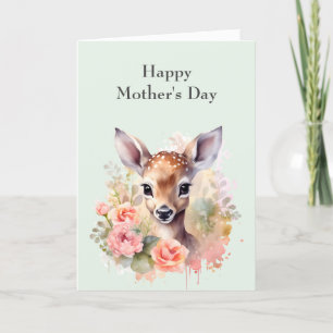 Cute Deer Surrounded By Roses Mother's Day Card