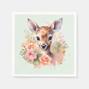 Cute Deer Surrounded By Roses Napkin