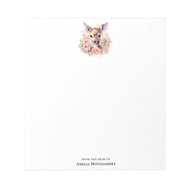 Cute Deer Surrounded By Roses Notepad (Front)
