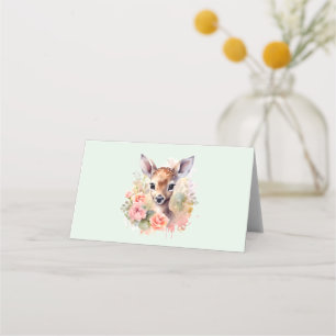 Cute Deer Surrounded By Roses Place Card