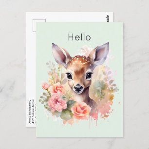 Cute Deer Surrounded By Roses Postcard