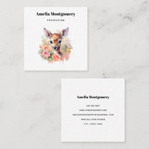 Cute Deer Surrounded By Roses Square Business Card