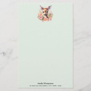 Cute Deer Surrounded By Roses Stationery