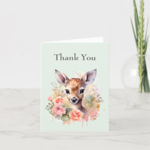 Cute Deer Surrounded By Roses Thank You Card