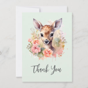 Cute Deer Surrounded By Roses Thank You Card
