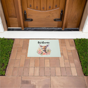 Cute Deer Surrounded By Roses Welcome Doormat