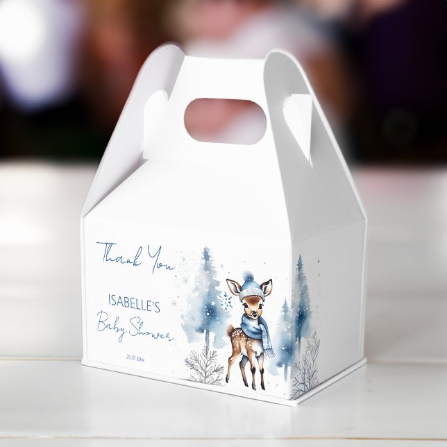 Cute deer Winter boys baby shower favour Favour Box (Cute deer Winter boys baby shower Favor Box cute deer in blue winter hat scarf baby shower favor box)