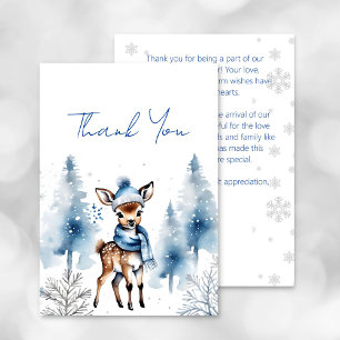 Cute deer Winter boys baby shower thank you card