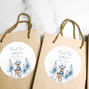 Cute deer Winter boys baby shower thank you favour Classic Round Sticker