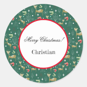 Cute deer with Christmas trees and snowflakes Classic Round Sticker
