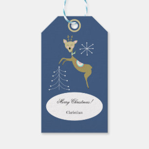 Cute deer with Christmas trees and snowflakes Gift Tags