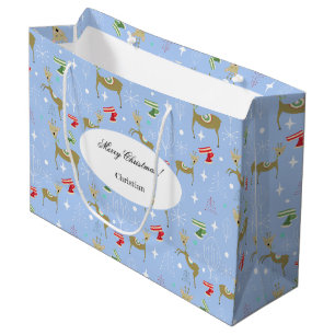Cute deer with Christmas trees and snowflakes Large Gift Bag