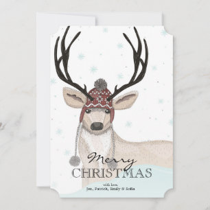Cute Deer With Hat Winter Background Holiday Card