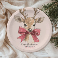 Cute Deer with Red Bow Neutral Christmas