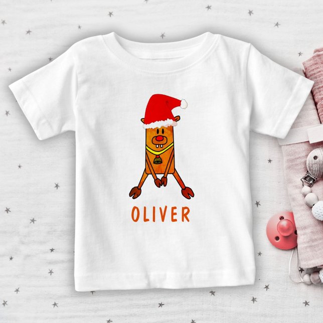 Cute Deer with Santa Hat Drawing Name Baby T-Shirt (Creator Uploaded)