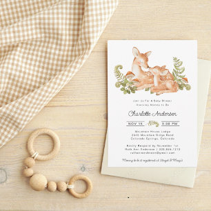 Cute Deer Woodland Baby Shower Themed Invitation