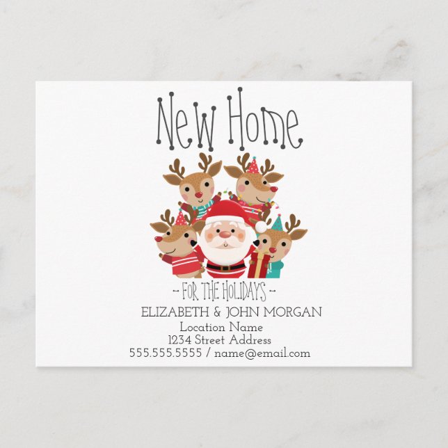 Cute Deers,Santa Claus Holidays New Address Announcement Postcard (Front)
