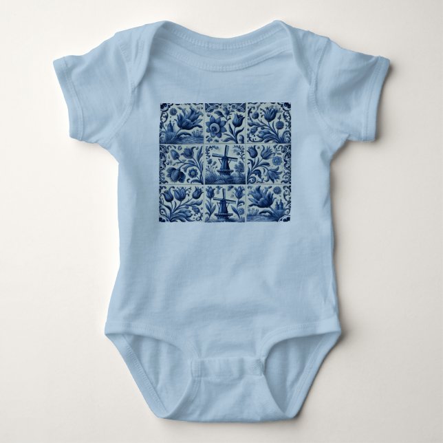 Cute Delft Tiles Baby Bodysuit (Front)