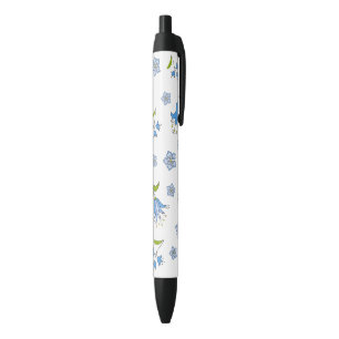 Cute Delicate blue flowers pattern Black Ink Pen