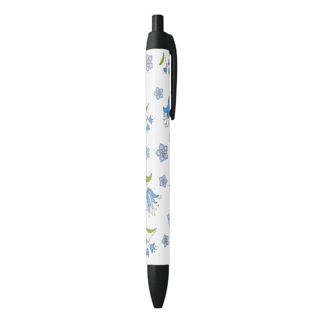 Cute Delicate blue flowers pattern Black Ink Pen (Bottom (Vertical))