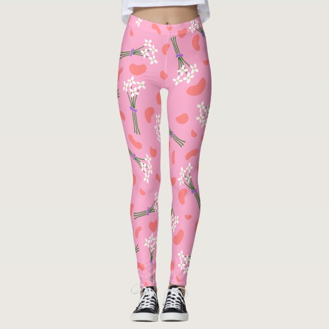 Cute delicate daisy tiny bouquet pattern leggings (Front)
