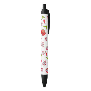 Cute Delicate red flowers pattern Black Ink Pen