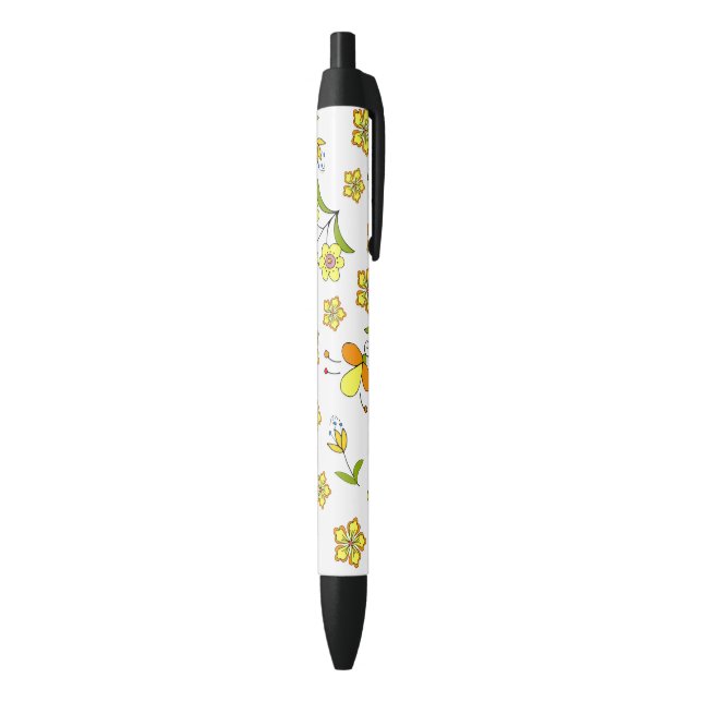 Cute Delicate yellow flowers pattern Black Ink Pen (Bottom (Vertical))