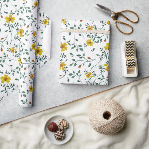 Cute Delicate Yellow Spring Flowers Pattern Wrapping Paper