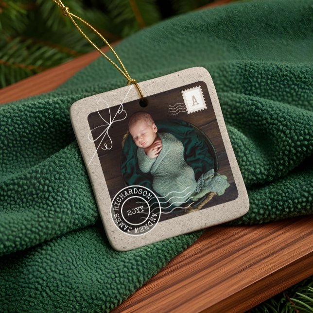 Cute Delivery Parcel Baby Birth Announcement Photo Ceramic Ornament (Cute Delivery Parcel Baby Birth Announcement Photo Ceramic Ornament)