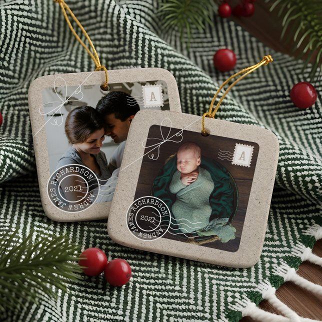 Cute Delivery Parcel Baby Birth Announcement Photo Ceramic Ornament (Cute Delivery Parcel Baby Birth Announcement Photo Ceramic Ornament)