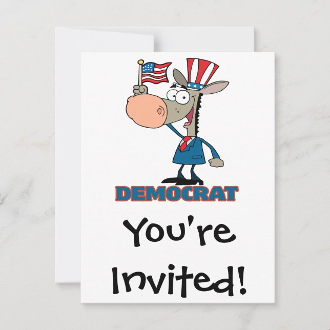 cute democratic donkey cartoon character invitation (Front)