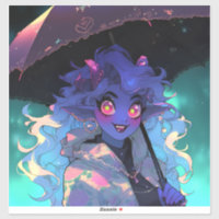 Cute Demon Anime Girl in the Rain