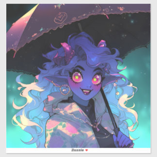 Cute Demon Anime Girl in the Rain