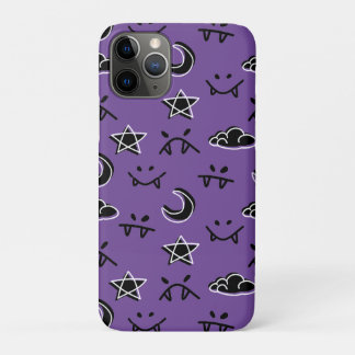 Cute Demon faces night moon star and cloud purple Case-Mate iPhone Case