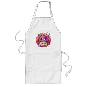 Cute Demon Holding a "Too Hot to Handle" Sign Long Apron