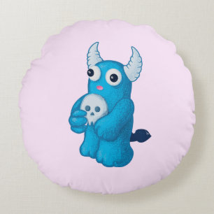 Cute Demon Skull - Halloween Cartoon Character Round Cushion