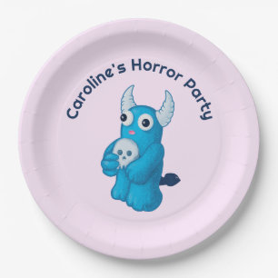 Cute Demon Skull - Quirky Horror Halloween Party Paper Plate