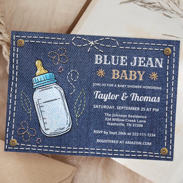 Cute Denim Blue Jean Baby Shower Invitation (Creator Uploaded)
