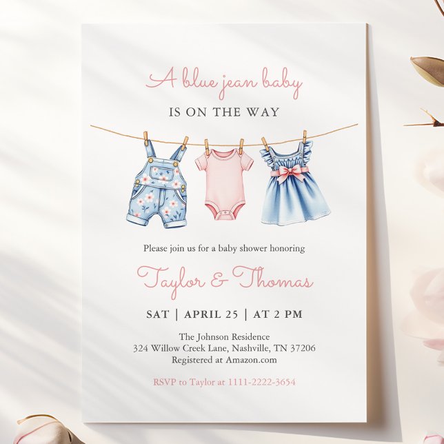 Cute Denim Blue Jean Girl Baby Shower Invitation (Creator Uploaded)