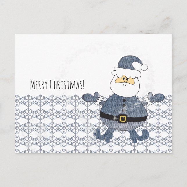 Cute Denim Fashion Santa Illustration Holiday Postcard (Front)